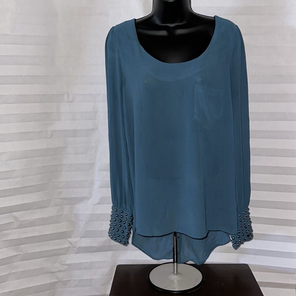 Double Zero Dark Teal Women’s Blouse – Size Medium, Back Snap Long Sleeve
